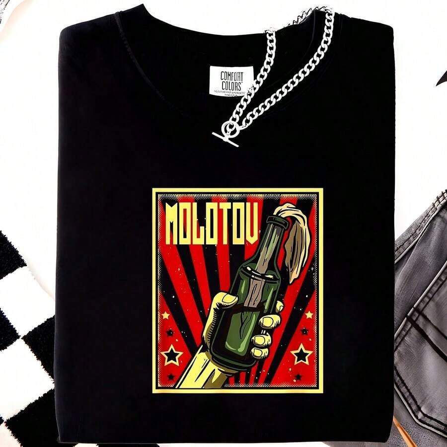Cola PersonalizadadecóctelMolotovdeanarquía-CamisetaRevoluciónyira220gCamisetabásicodealgodónparahombre-Comodidadinigualable-Adecuadaparatodos elloslaspersonas,SíSeanmujerestúhombres-Tejidoduraderodealtacalidadadecuadoparatodos elloslasestaciones,suavealtactoperohechoparaDetenerse-Topstranspirables-Conjuntosdeotoñoparamujer-Conjuntosdevacacionesparamujer-DisfrazdeHalloweenparamujer-VintageCalleEstiloUnisexoSueltoAlgodónCortoMangaTripulaciónCuelloCamiseta - Negro - Ver 1