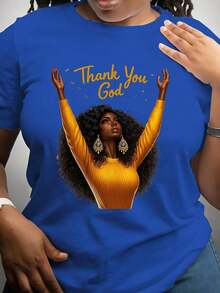 Gráfico Camisetas Deportes Informal Estilo americano Mujeres Camiseta: Características A Gracias Dios Tema Diseño, Redondo Cuello, Corto Mangas, Altamente Transpirable Informal Y Versátil, Adecuado Para Vacaciones Desgaste, Disponible En Plus Tamaños, Con Creativo Patrones, Ideal Para Independencia Día Y Todos los días Desgaste, 100% Ropa Fresca de Verano de la Sra. Cotton - Azul - Ver 1