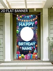 1pc - Personalized Birthday Banner, Shiny Cool Theme Personalized Birthday Custom Door Hanging Poster. Send A Decorative Banner With Personalized Name And Photo, Personalized Custom Photo Polyester Fiber Banner. - Multicolor - View 4