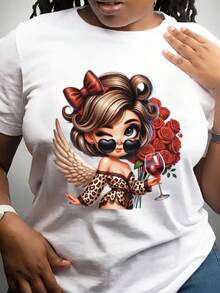 Talla, estilo básico para realzar la confianza en el cuerpo: Camiseta estampada de mujer% algodón. |   Camiseta transpirable de manga corta y cuello redondo, diseño de estampado vibrante para primavera y verano, camiseta de estilo divertido, cómoda y bien ajustada - Camiseta unisex de algodón suelto de manga corta y cuello redondo estilo vintage urbano. - Blanco - Ver 1