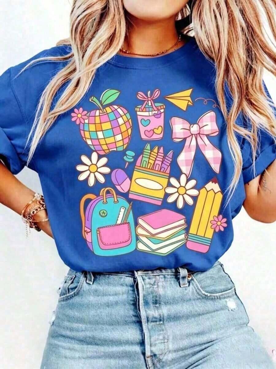 Cómodo Camiseta Casual Básica de Verano 100% Algodón, Camiseta Boho para Maestros, Camiseta para Regreso a Clases, Camiseta Coqueta con Lazo para Maestros, Regalo para Maestros, Primer Día de Clases, Agradecimiento a MaestrosJPGPara Mujeres, Conjuntos de San Valentín para Mujeres, Tops de Mujer, Conjuntos de Vacaciones para Mujeres, Ropa para Mujeres, Conjuntos de Verano Vintage para Mujeres, Traje Deportivo para Ella¡Un regalo perfecto para el Día de San Valentín para tu ser querido! Camiseta de manga corta de algodón lavado vintage, cuello redondo, suave y casual para hombres y mujeres, playeras de mujer algodon, blusa casual mujer, mujer - Azul - Ver 1