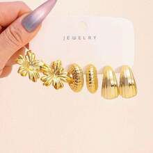 6-18pcs Vintage High-End Metallic Gold Tone Earrings For Women, Multi-Style Design Suitable For Commute, Dating, Versatile, High Polished Gold Plating Craftsmanship, Non-Allergic Material Comfortable Wear, Unlock N Styles In One Set, Best Value, Suitable For Daily And Holiday Wear, Great Gift For Friends And Girlfriends - Multicolor - View 6