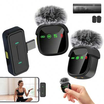 Micrófono inalámbrico de solapa, Micrófono inalámbrico de solapa, Micrófono de solapa inalámbrico, Micrófono inalámbrico para vlogging, Micrófono inalámbrico mini para iPhone, Android - Micrófono de solapa para grabación de audio y video - Micrófonos para creadores de contenido para podcast y vlogging (batería recargable de 300mAh)