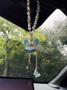 Creative Angel Girl Car Pendant, Rhinestone Decor Car Rearview Mirror Hanging Ornament, Butterfly Pendant Car Accessories, Gift For Her - Angel Girl - View 6