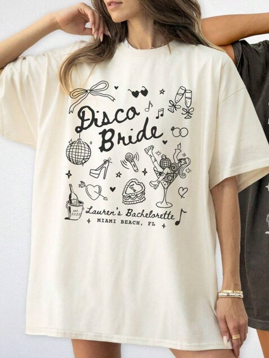 Camisetas personalizadas para despedida de soltera con temática disco, camiseta de despedida de soltera "Reina del baile", camisetas para despedida de soltera "Última discoteca", camiseta de novia disco.,Embalaje individual - Blanco 1 - Ver 1