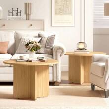Round Coffee Table, Bamboo Living Room Table With Crossed Legs, Natural - Natural Color - View 8
