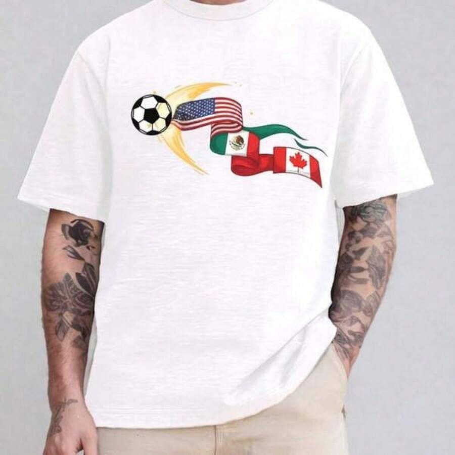 Camiseta de Fútbol con Bandera de EE. UU., México, Canadá _ Camiseta de Fútbol Internacional _ Diseño de Fútbol de Norteamérica _ Camiseta Unisex Bella Canvas - Negro - Ver 1