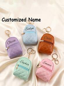 Personalized Vintage Cute Coin Purse, Portable Backpack Style Earphone Storage Bag, Customizable Name, Birthday/Holiday Gift For Family/Friends - Multicolor - View 1