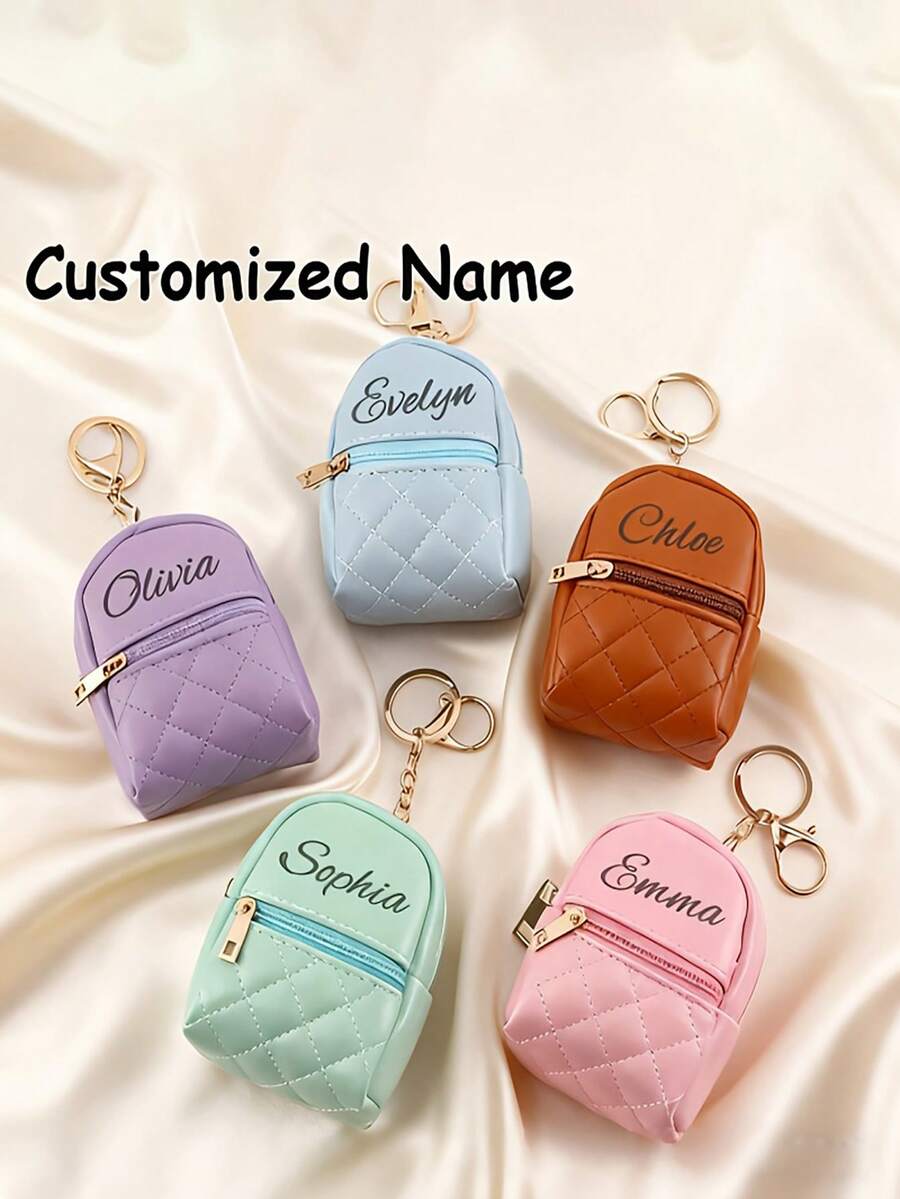 Personalized Vintage Cute Coin Purse, Portable Backpack Style Earphone Storage Bag, Customizable Name, Birthday/Holiday Gift For Family/Friends - Multicolor - View 1