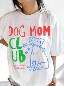 Camiseta de Cuello Redondo Premium para Mamá de Perro, Diseño Divertido Dibujado a Mano, Regalo para Fiesta de Mascotas, Ecológica - Blanco - Ver 11