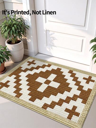 DAJIANG 1pc Multi-Color Nordic Geometric Pattern Green & White Printed Floor Mat, Outdoor Carpet For Kitchen, Hallway, Bathroom, Bedroom, Living Room, Non-Slip & Washable