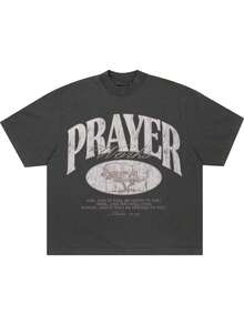 200g T-Shirt/1 Piece/100% Cotton, Men's Short Sleeve Crew Neck T-Shirt With Letter Print, Suitable For Summer - 黑色 - 查看 1
