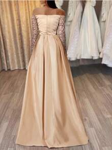 Vestido de fiesta con lentejuelas mangas largas estilo elegante para banquetes eventos y presentadoras de mujer - Dorado - Ver 2