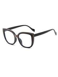 1 Pair Women's Large Frame Sexy Cat Eye Fashion Street Style Decorative Clear Lens Glasses - Copper Mold Coffee Black Frame - View 2