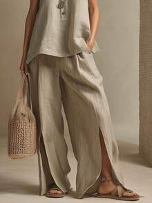 Conjunto femenino de un solo tono look refinado para uso diario - Camel - Ver 3