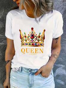 New Summer Casual 2026: Star Item For Mother's Day: Graphic Print T-Shirt For Mother's Day, Casual Short Sleeve Round Neck Top For Summer And Spring, Women's Clothing, High-End Fashion Print - Vintage Urban Style, Unisex Loose Cotton Short Sleeve Round Neck T-Shirt. - 白色 - 查看 1
