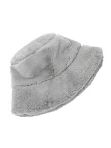 1pc Milky White Faux Rabbit Fur Soft Bucket Hat, Fluffy Thick Warm Material Keeps You Cozy, Puffed Design Flatters Face, Versatile Solid Color Suitable For Various Autumn/Winter Outfits, Effortlessly Creates Soft, Relaxed Korean-Style Winter Look, Essential Warm & Stylish Accessory - Fisherman's Hat - View 6