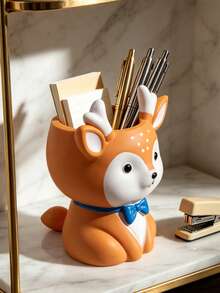 1Pc Cartoon Bowtie Little Deer Resin Vase - Healing Cute Girly Resin Flower Vase For Desktop & Grid Shelf, 2-In-1 Planter For Daisies, Baby's Breath, Dried Flowers & Succulents + Pen Holder | Home Decor, Room Decor, Boho Decor, Desk Decor - New Model - View 6
