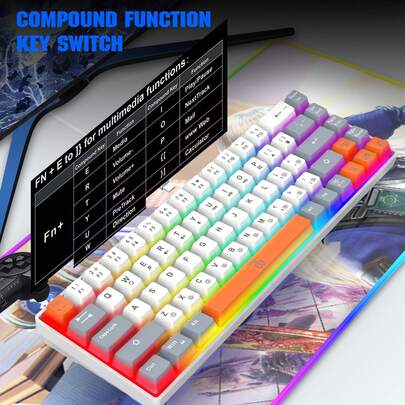  Snpurdiri 60% Percent Gaming Keyboard, Ergonomic Small Mini Keyboard, Compact RGB Backlit For Windows, PC, Laptop, 68 Keys, White&Grey&Orange For Office/Gaming(Black) Enhanced Experience
