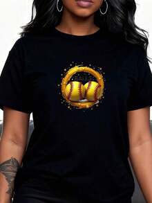 1 pieza Camiseta de Mujer "Loud Proud Cheer Aunt Team" con Pompones Naranjas para Animadoras, 180g, 100% Algodón - Negro 2 - Ver 12