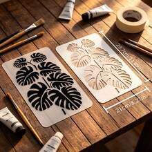 1个叶子图案装饰模板，尺寸29.7x21厘米/11.6x8.3英寸，塑料材质，可用于绘画，矩形设计，可重复使用，适用于木材、地板、墙壁和瓷砖等材质的绘画。 - 套裝 - 查看 4
