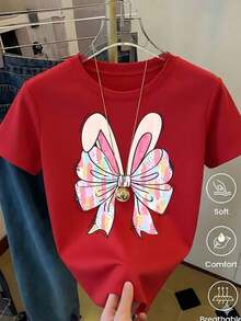 Playera Blanca de Mujer con Orejas y Patitas de Conejo en Estampado de Leopardo, Camiseta Animal Print de Moda, Blusa Casual de Verano con Diseño de Conejito Lindo, Top Estético y Divertido para Diario o RegaloPure-Cotton - Rojo 5 - Ver 8