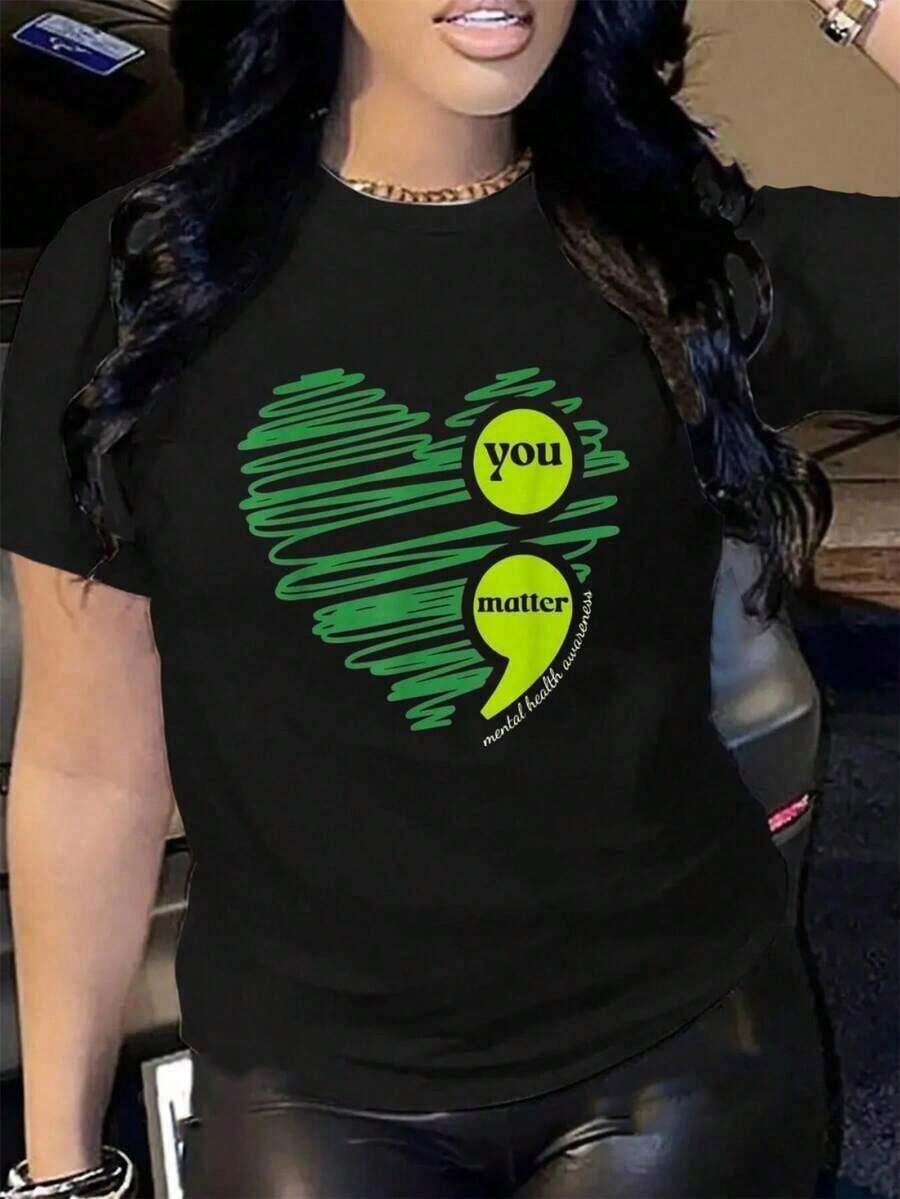 Camiseta 100% Algodón con Estampado "You Matter" para la Concientización sobre la Salud Mental, Inspiradora, para Hombre y Mujer, Suave, Transpirable, Clásica, de Moda, para Verano, de Manga Corta - Negro - Ver 1