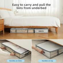 contenedores almacenamiento bajo la cama, material a prueba de humedad, contenedores de almacenamiento de plástico debajo de la cama, mantas o bolsas de almacenamiento de ropa con - Paquete de 4 - Ver 4