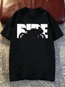 Vintage Graphic Biker T-Shirt, Made Of Soft Cotton, Round Neck, Loose Fit, Comfortable, Hip-Hop Streetwear Style, Summer Top. - Black - View 2