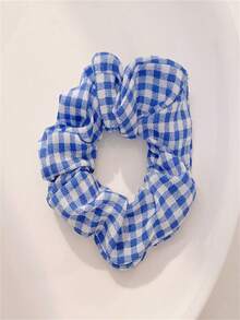 1pc Light Blue Plaid Hair Scrunchie, Suitable For Daily Wear, Travel, Party, Holidays - Multicolor - View 3