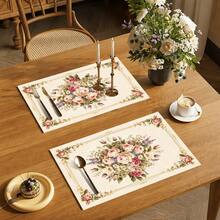 1 pieza Mantel individual de lino con estampado floral, tapete para desayuno, posavasos de café, base para tazón, accesorio de cocina, fácil de limpiar, apto para el hogar, restaurante, decoración del comedor, regalo festivo, regalo para amigos, juego de múltiples piezas - Multicolor - Ver 2