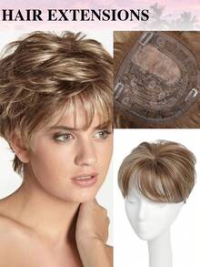 Penutup Rambut Jepit Wanita - Potongan Pixie Pendek, Wig Sintetis untuk Area Rambut Tipis dengan Highlight, Gaya Keriting Bergelombang - MultiWarna - View 17