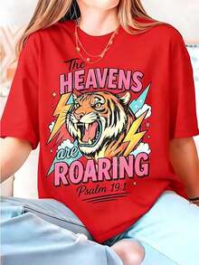 Novedad 2026: Diseño de Camiseta Retro Cristiana: "Los Cielos Rugen" - Camisetas Gráficas Divertidas para Hombres y Mujeres, Cuello Redondo, Camisetas Casuales Holgadas, Ropa de Verano, Ropa de Vacaciones para Mujeres, Ropa de Primavera para Mujeres, Tops de Verano, Ropa para el Día de San Patricio, Ropa de Pascua para Mujeres. Tela Suave, Transpirable, a la Moda, 100% Algodón, Camiseta para Mujer de Uso Diario con Estampado Gráfico. - Rojo - Ver 6