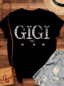 Camiseta con Diseño Floral "To Be Called Gigi" para Regalo de Abuelas, Día de la Madre, Cumpleaños, Ropa Casual para Mujer, 220g - Estilo Vintage Urbano, Unisex, Camiseta de Manga Corta de Algodón Suelto con Cuello Redondo, 100% Algodón - Negro - Ver 4