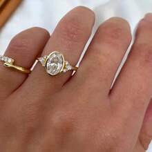 Charm Radiant Cut White Cubic Zirconia Engagement Ring For Women Fashion Wedding Bridal Proposal Jewelry Solitaire Ring Birthday Anniversary Day - Gold-1 - View 2
