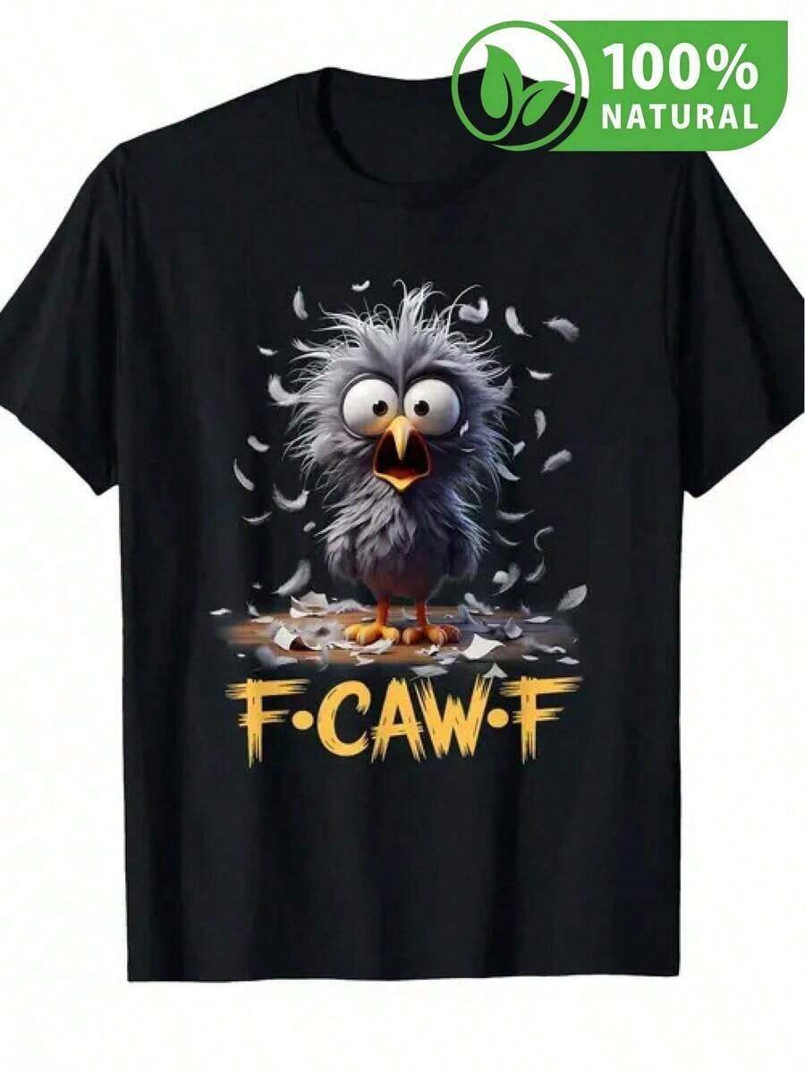 Camiseta Divertida de Algodón con Diseño de Pájaro Despeinado y Texto Creativo Casual para Hombre y Mujer Estilo Urbano Ideal para Regalos y Uso Diario Juvenil Calidad Premium - Negro - Ver 1