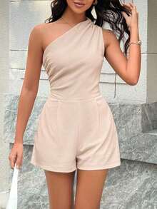 Beige Sleeveless Casual Jumpsuit With Pockets, Suitable For Summer Vacations, Weddings, Outings And Other Occasions, Minimalist Solid Color Casual Jumpsuit For Women - 白色 - 查看 4