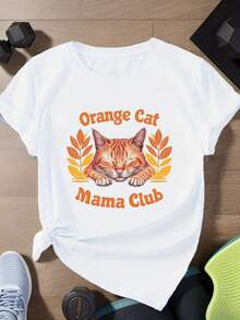 Camiseta deportiva de manga corta de talla para mujer del club de mamás de gatos naranjas. - Blanco - Ver 6