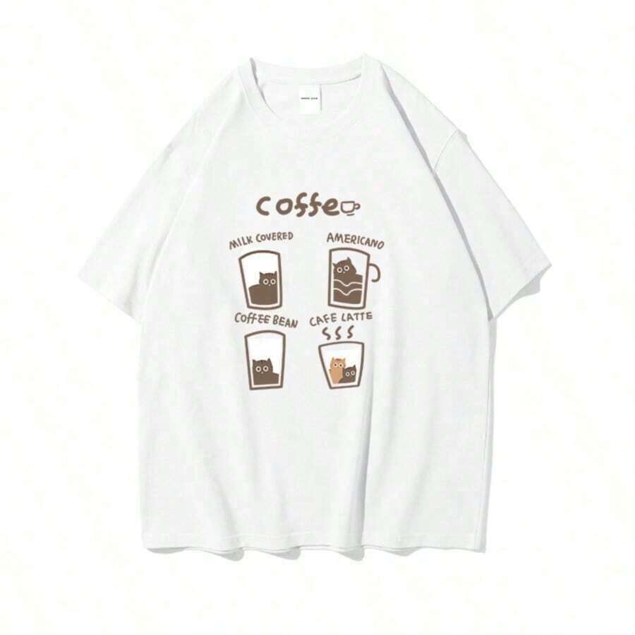 COOL SUMMER Cute Short Sleeve Cotton T-Shirt With And Print, Anime Style, Cartoon Fashion For Women And Girls, Kawaii Top | Exquisite Design | Loose And Comfortable | Easy To Match | - 白色 2 - 查看 1