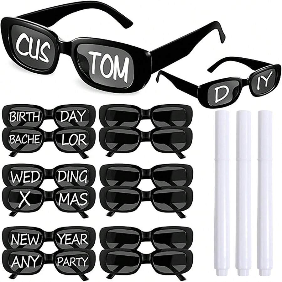 2/16 Pairs Personalized Square Glasses With Marker Pen, Suitable For Adult DIY Customized Birthday Wedding Glasses - Glasses - View 1