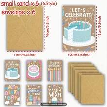 Set Kartu Ulang Tahun Cat Air 12 Buah dengan Amplop - Desain Tema Ulang Tahun - Kartu Hadiah Cocok untuk Semua Orang - 12 buah (Amplop*6 + Kartu*6) - View 4