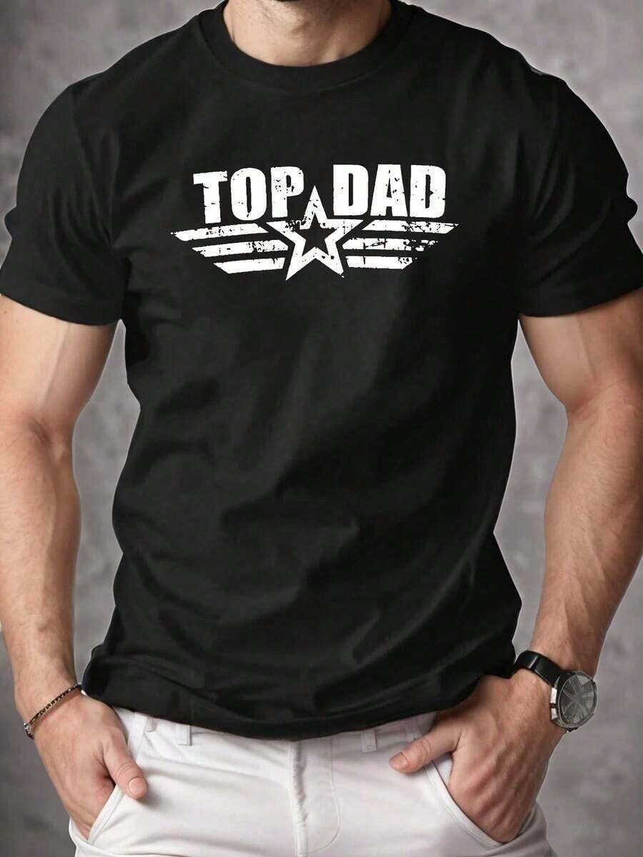 100% Pure Cotton, Ex Dad Print T-Shirt, Men's Short Sleeve Crew Neck Summer T-Shirt, Breathable Casual Sports T-Shirt, Holiday Gift - 黑色 - 查看 1