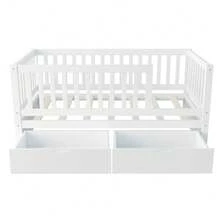 MERAX Convertible Toddler Bed With Storage Drawers, 3-In-1 Solid Wood Kids Daybed With Removable Guardrails, Compatible With Standard US Toddler Mattresses, White - White - View 8
