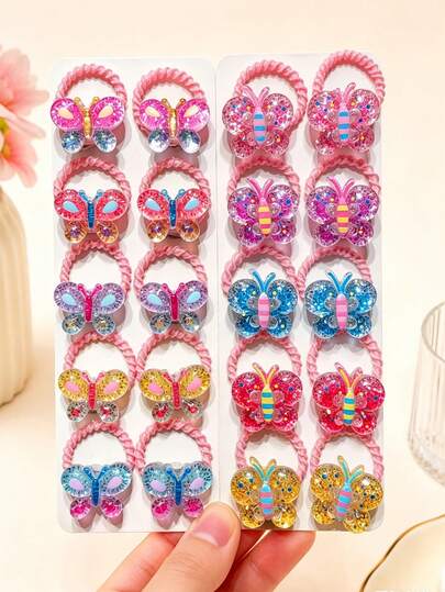 10pcs Girls' Colorful Glitter Butterfly Hair Scrunchies, Assorted Butterfly Colors, Suitable For Casual Outings, Daily Wear, Birthday Parties, Gifts For Friends
