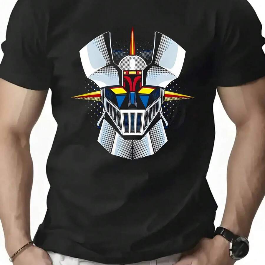 Men's T-Shirt, Creative Summer Black Color 180 Grams Sizes (S-XXL) Unisex Short Sleeve All Seasons Casual Round Neck Comfortable Fit Soft Stretch Fabric - 黑色 - 查看 1