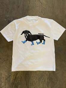 Playeras de mujer 1 pieza Camiseta de mujer con temática de perros, adecuada para uso casual - Prenda suave y cómoda para amantes de las mascotas con un lindo estampado canino, regalo divertido para dueños de perros, lavable a máquina, para uso diario en paseos, como atuendo y para parques de perros (ideal para el rol de "Recogedor de excrementos") blusas casuales para dama - Blanco - Ver 7