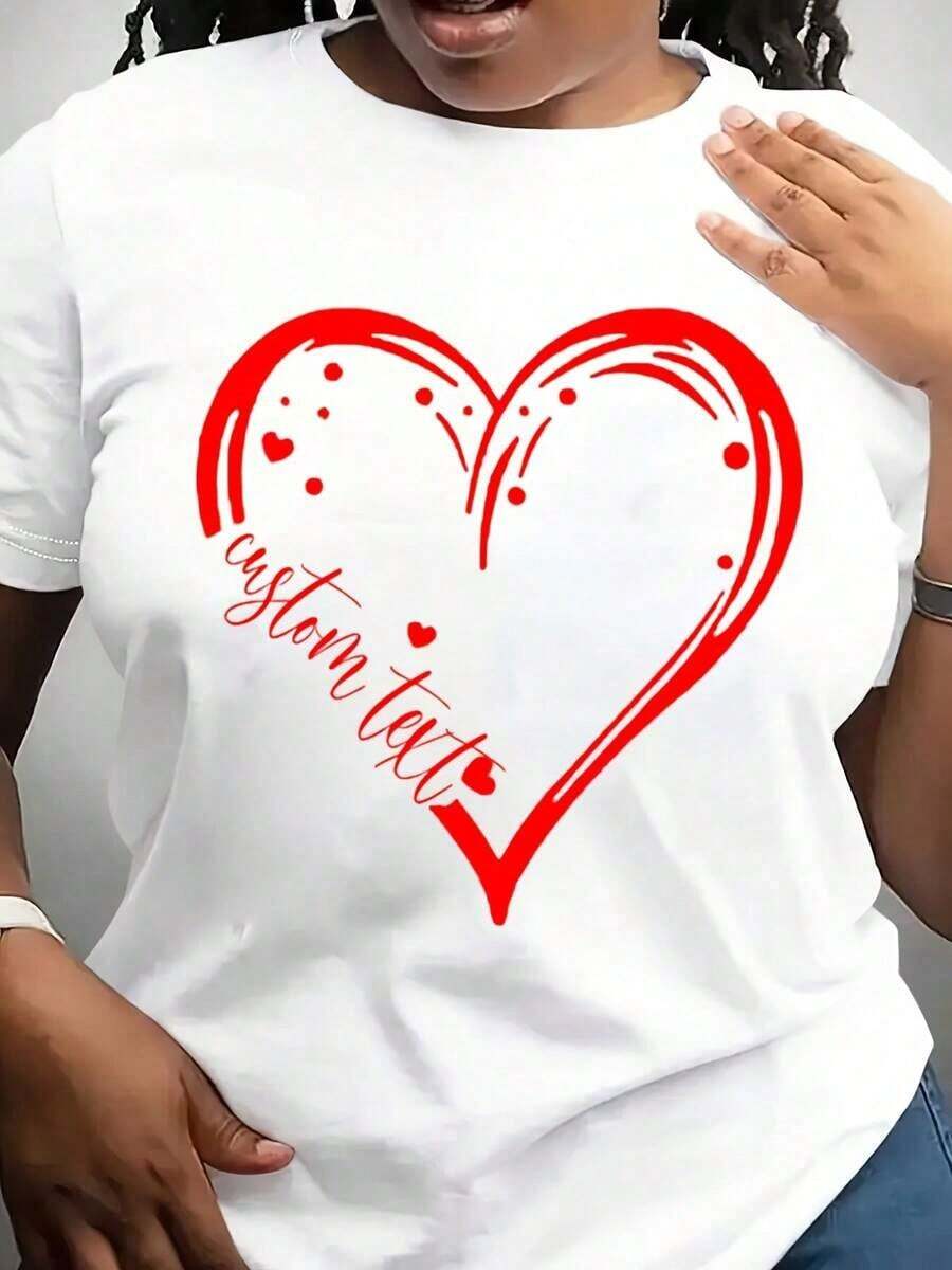 Camiseta Moderna Minimalista con Texto y Línea de Corazón, Camiseta con Corazón Recortado, Camiseta con Línea de Corazón, Linda para el Día de San Valentín, Regalo de San Valentín, Camiseta con Texto para uso diario casual - Blanco - Ver 1