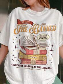 Soy Parte de la Comunidad Banned, Camiseta con Estampado Gráfico, Camiseta Libros Banned, Regalo para Ella Amante de los Libros, Camiseta de Bibliotecaria - Blanco - Ver 6