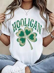Camiseta Casual para Mujer con Estampado de Trébol y Texto en Blanco y Verde para Fiesta del Día de San Patricio - Blanco - Ver 4