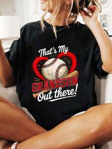 Camiseta de Béisbol 100% Algodón con la Frase 'Ese es mi Nieto Ahí Afuera', para Hombre y Mujer, Suave, Transpirable, Clásica, a la Moda, para Verano - Negro - Ver 4